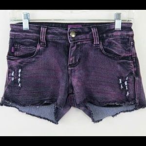 Tripp NYC distressed studs purple acid wash short jeans